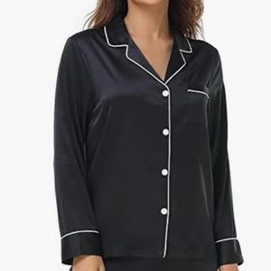 FIRM PRICE Women's Satin Pajama Top Sleepwear Loungewear Long Sleeve Size XS